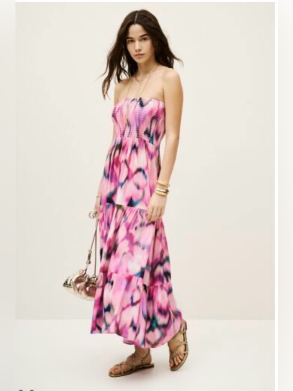 BA&SH Fate Inspired Strapless Pink Tie-Dye Maxi Women’s Dress - Size Large / 3
